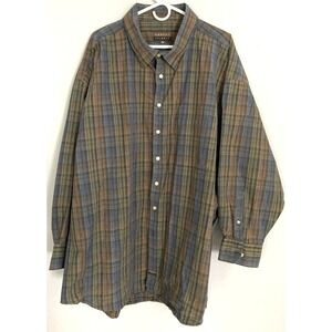 Robert Talbott Shirt Men 5XL Blue Brown Green Plaid Button Front Cotton EUC